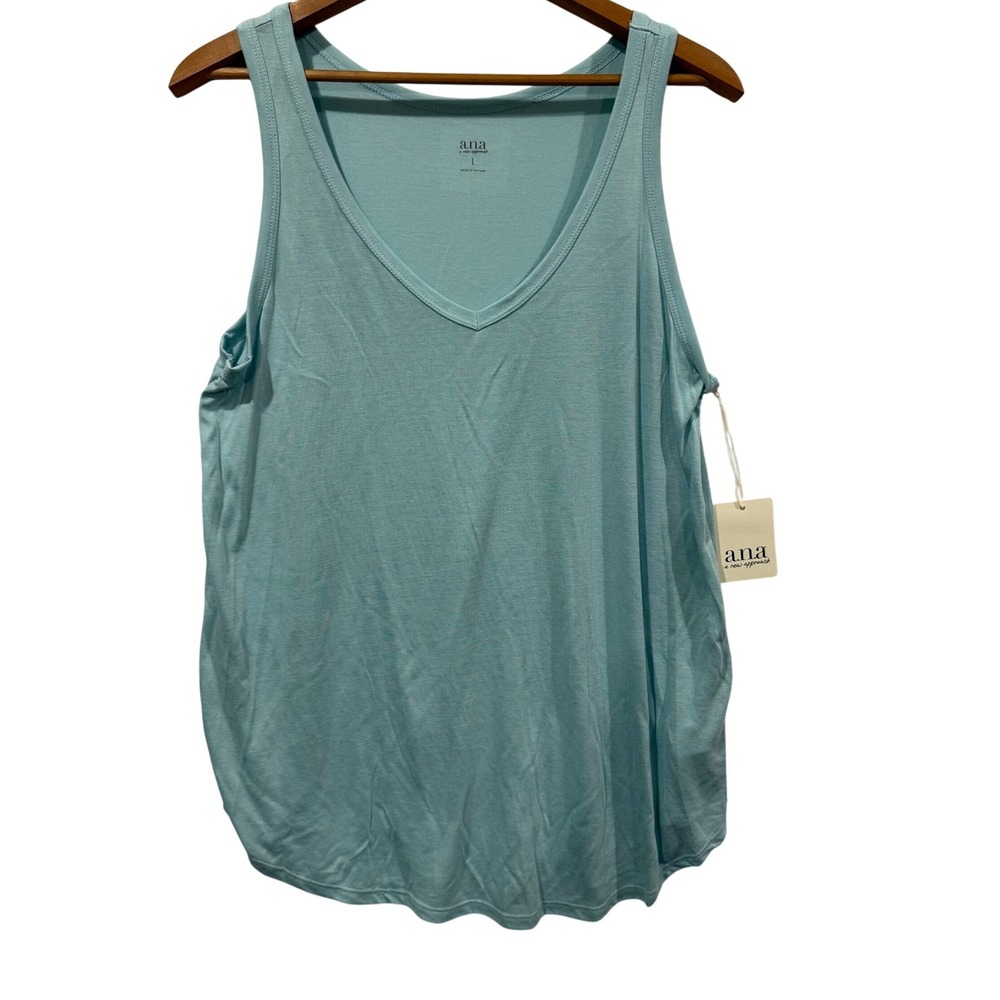 ANA A New‎ Approach Womens V-Neck Tank Top Serene Aqua Large ADXVN1004V153BG NWT